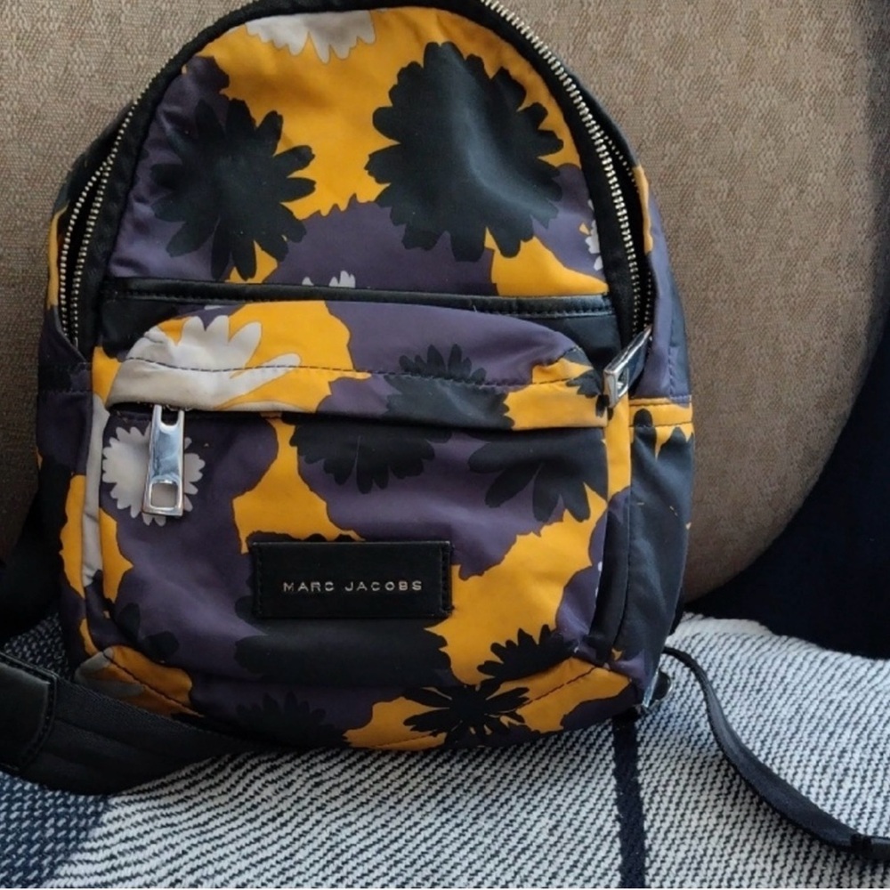 Marc Jacobs Black Yellow and Purple Floral Backpack